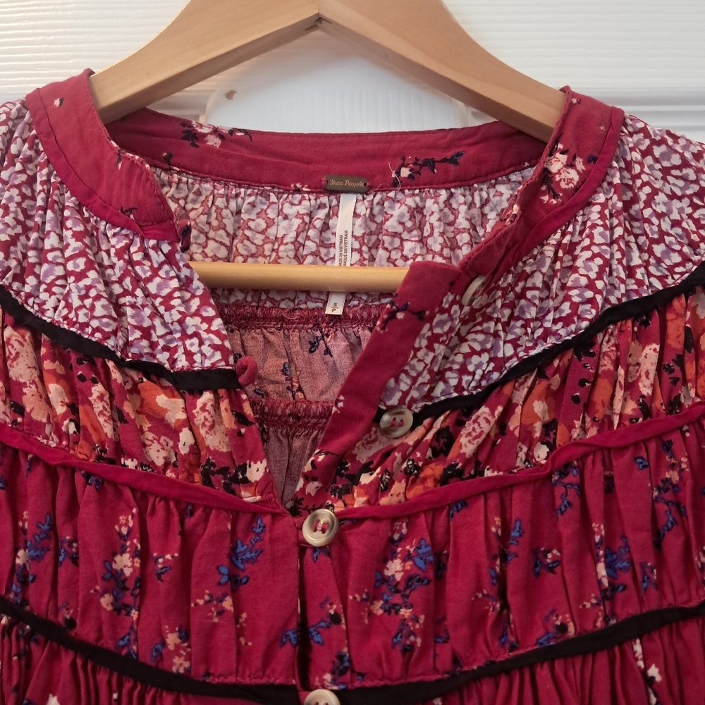 Free People Paloma Floral Button Up Peasant Blouse Top - Picture 3 of 7